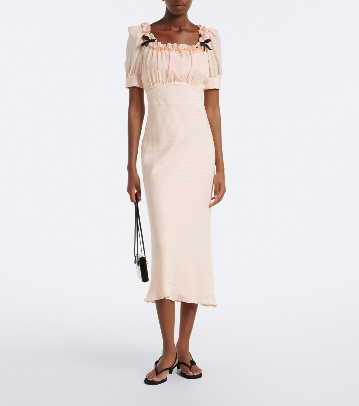 Alessandra Rich Bow-detail ruffled silk jacquard midi dress