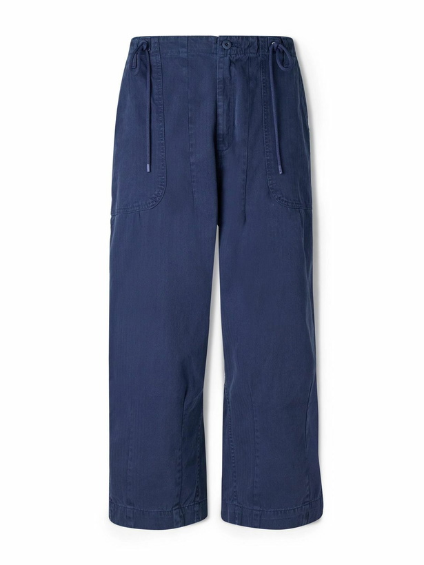 Photo: Cherry Los Angeles - Parachute Wide-Leg Herringbone Cotton Trousers - Blue