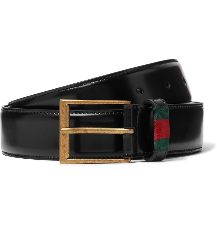Photo: Gucci - 3.5cm Webbing-Trimmed Polished-Leather Belt - Black