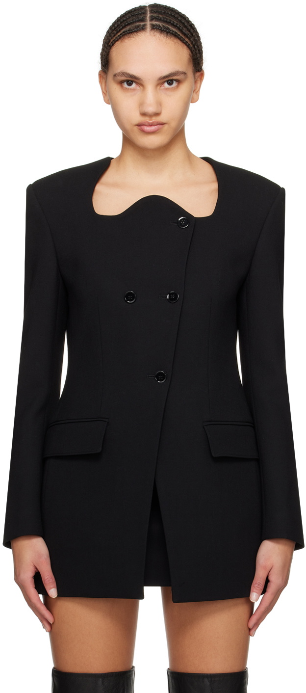 Recto Black Curved Neck Blazer Recto