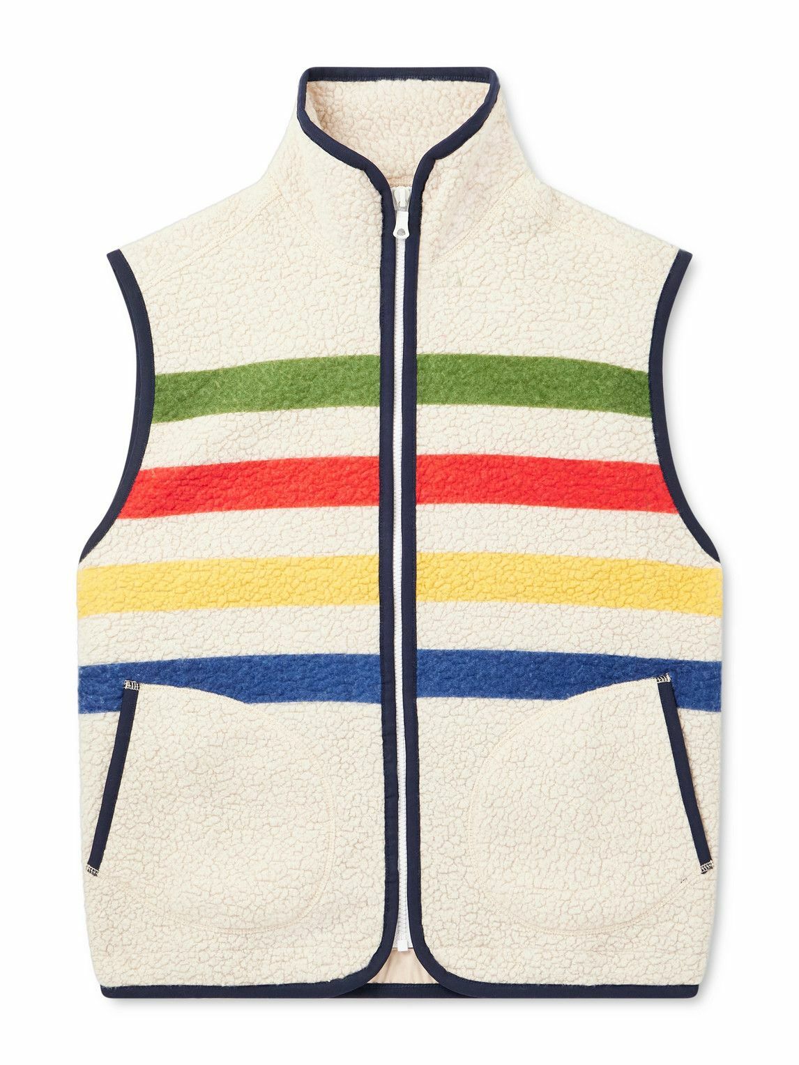 Drake's - Striped Wool-Blend Fleece Gilet - Neutrals