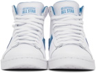 Converse White & Blue Pro Leather High Sneakers