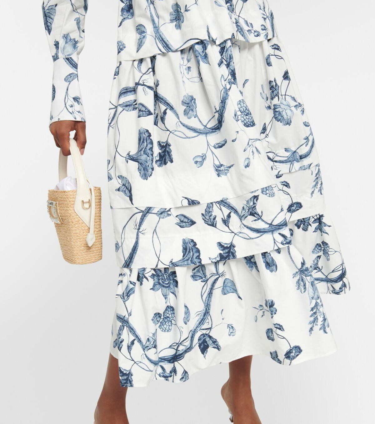 【ERDEM】プリントコットンミディドレス ERDEM コットン ティアードミディ丈ワンピース プリント入り