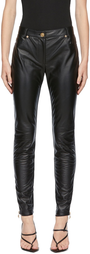 Photo: Versace Black Leather Medusa Pants