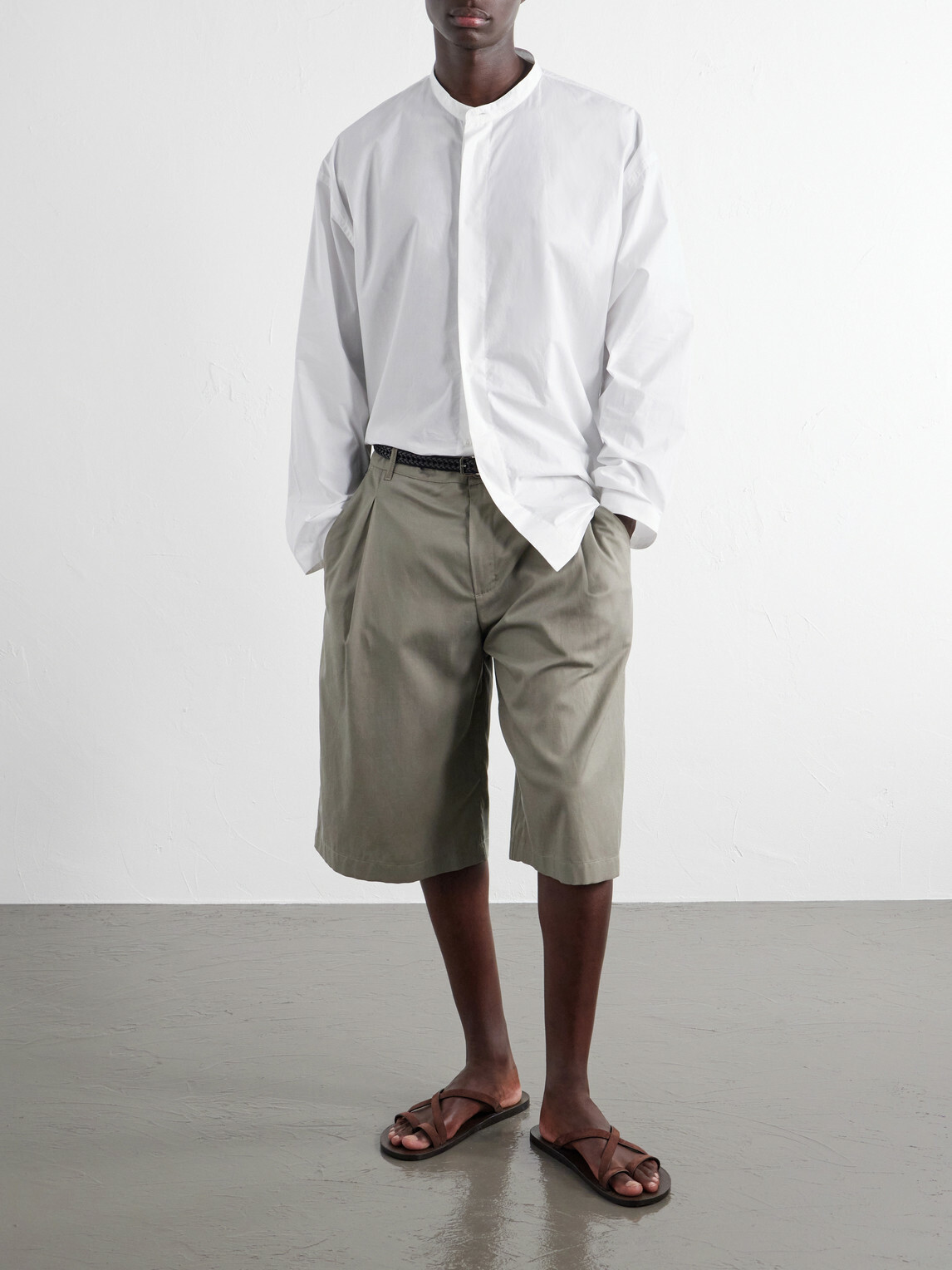 Studio Nicholson - Grandad-Collar Cotton-Poplin Shirt - White
