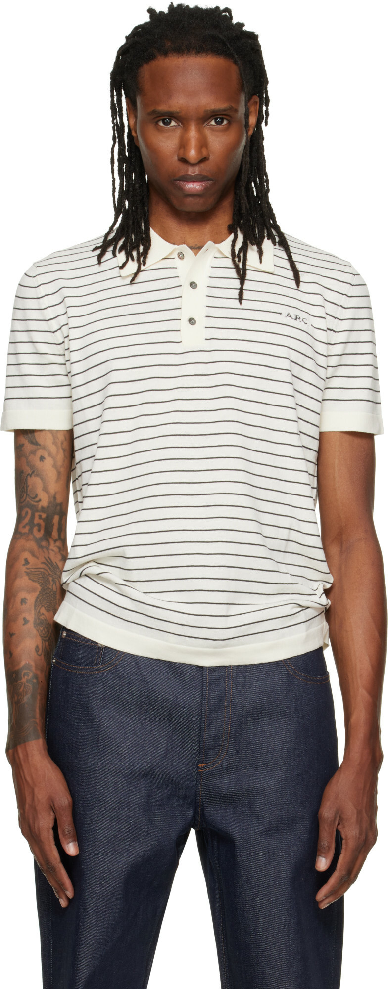 A.P.C. Off-White Fitted Striped Polo