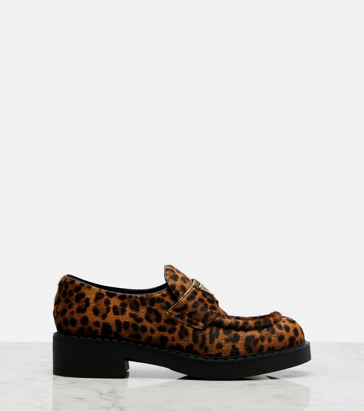 Prada Leopard-print calf hair penny loafers