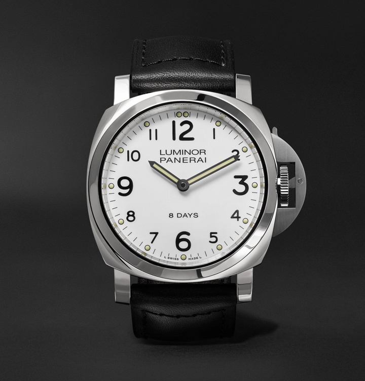 Photo: Panerai - Luminor Base 8 Days Acciaio 44mm Stainless Steel and Leather Watch - Black