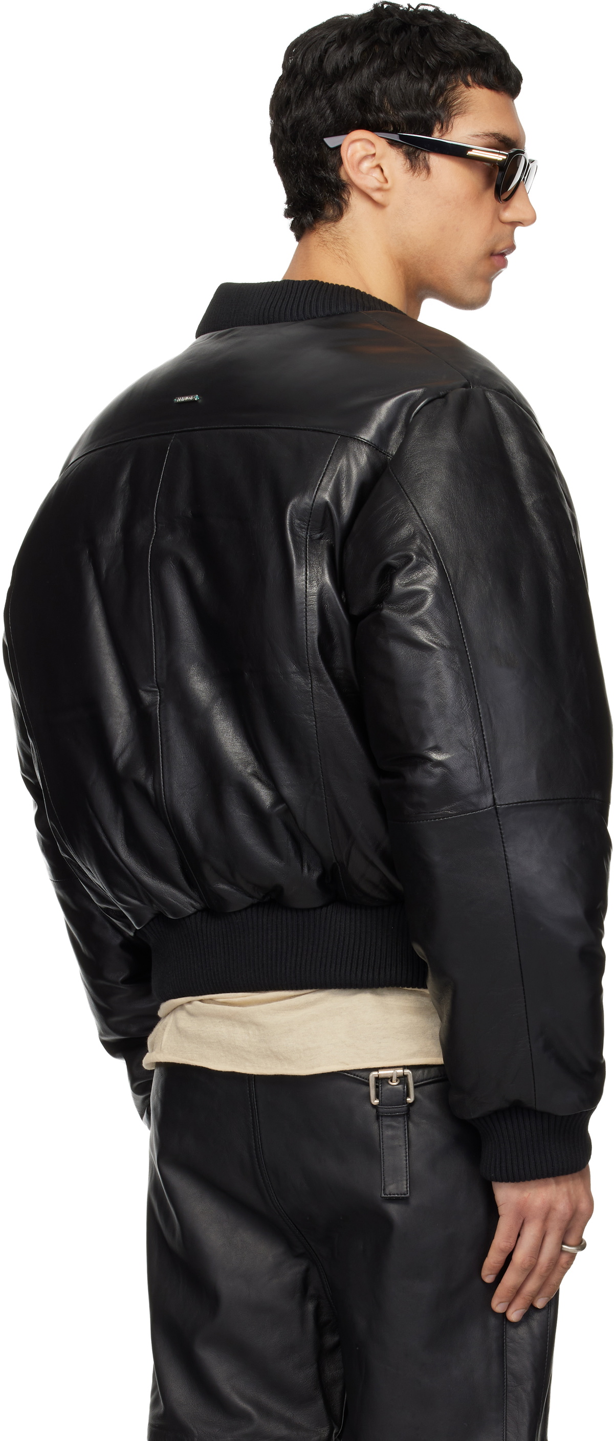 Deadwood Black Bofinger Padded Leather Bomber Jacket