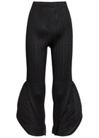 Pleats Please Issey Miyake Pleated Flared-leg Woven Cropped Trousers Black