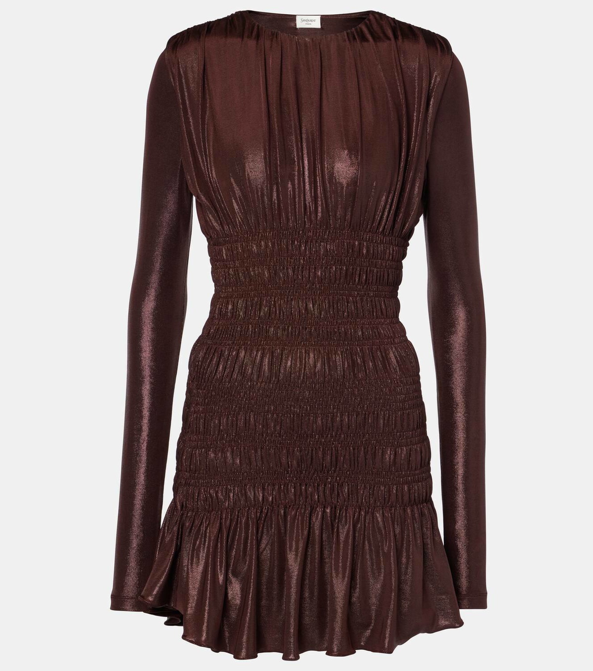 Saint Laurent Smocked lamé jersey midi dress