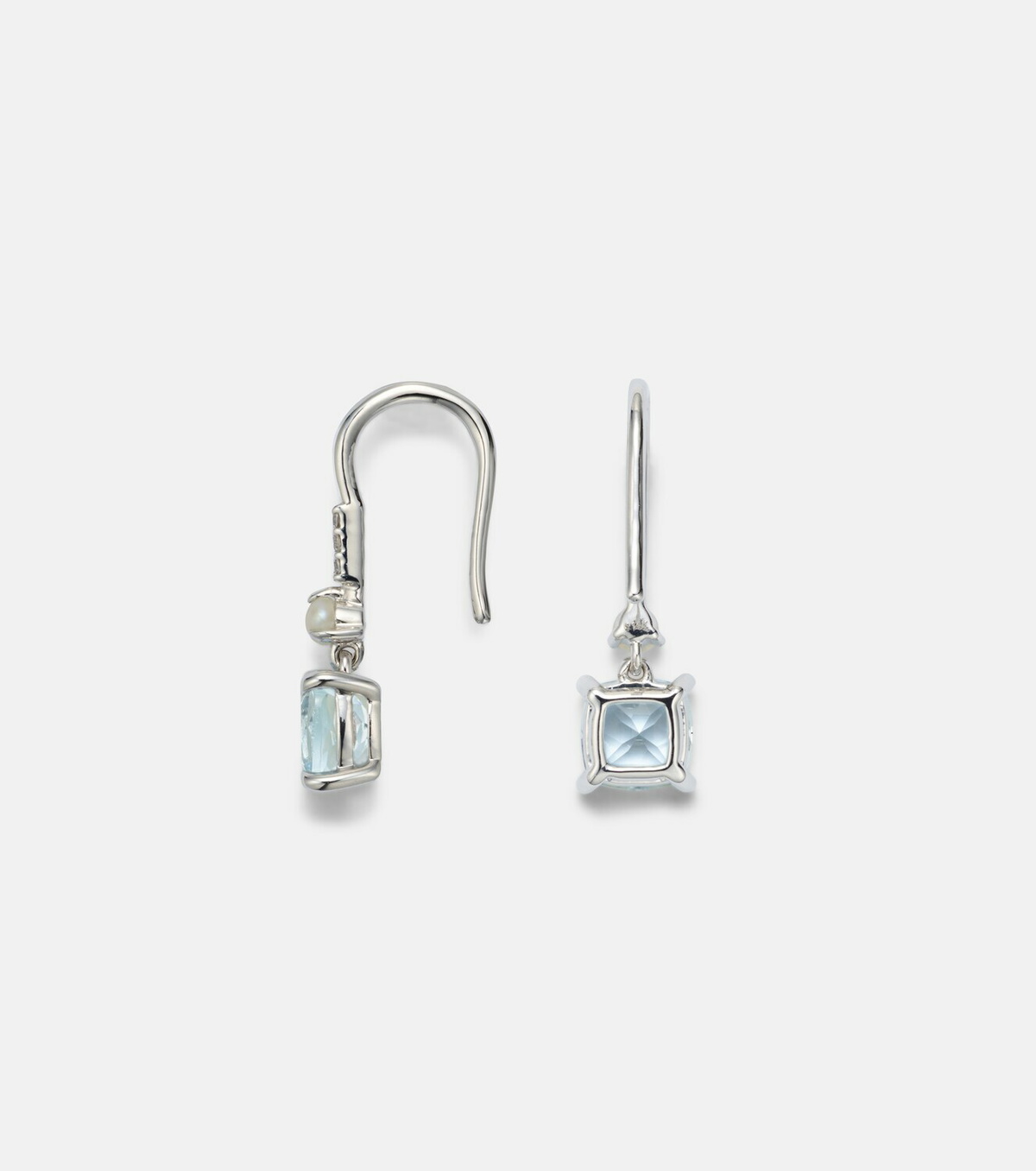 Stone and Strand 14kt white gold earrings with aquamarines, pearls, and diamonds