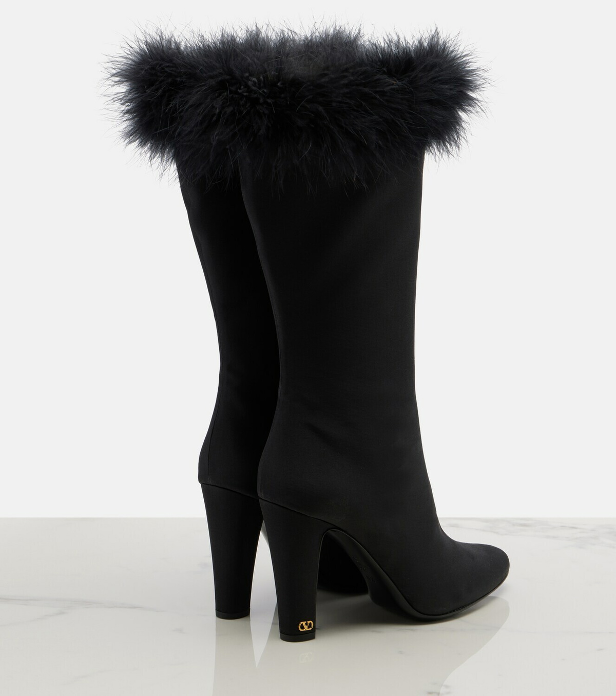 Valentino Garavani Hotty feather-trimmed satin knee-high boots