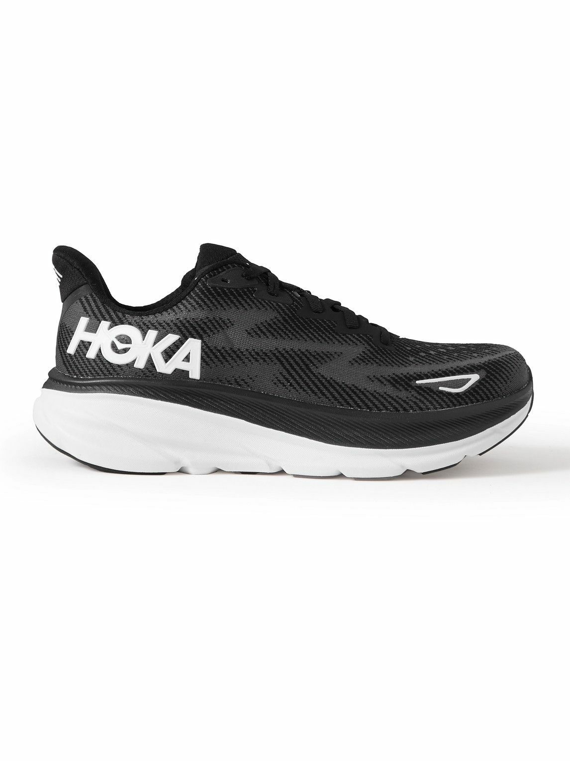 Hoka One One - Clifton 9 Rubber-Trimmed Mesh Running Sneakers - Black ...