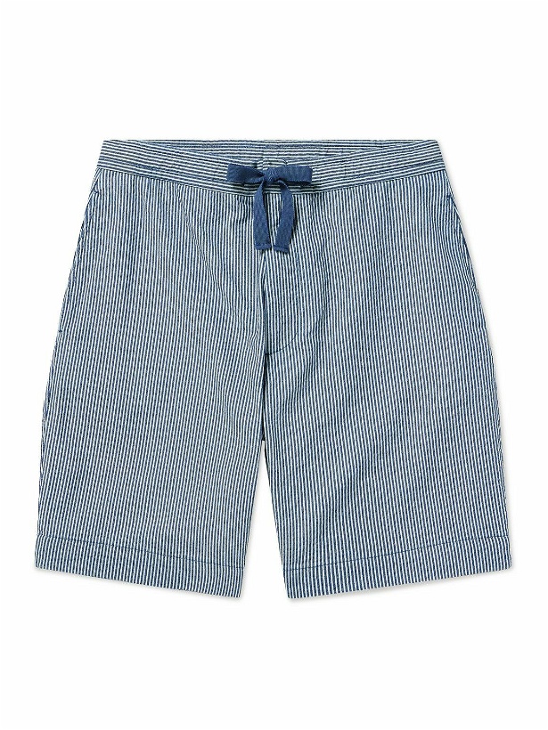 Photo: Officine Générale - Joaquim Striped Cotton-Seersucker Drawstring Shorts - Blue