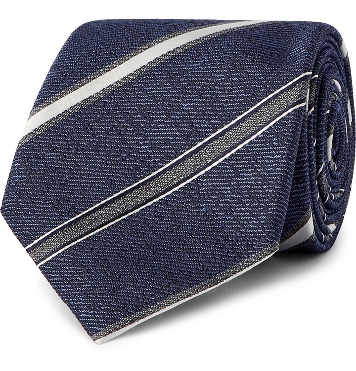 Photo: Canali - 8cm Striped Mélange Silk Tie - Blue