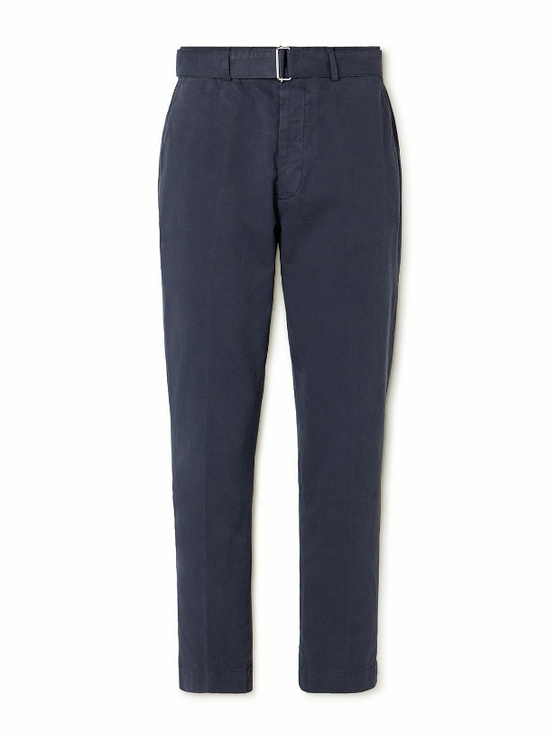 Photo: Officine Générale - Straight-Leg Belted Cotton-Twill Trousers - Blue