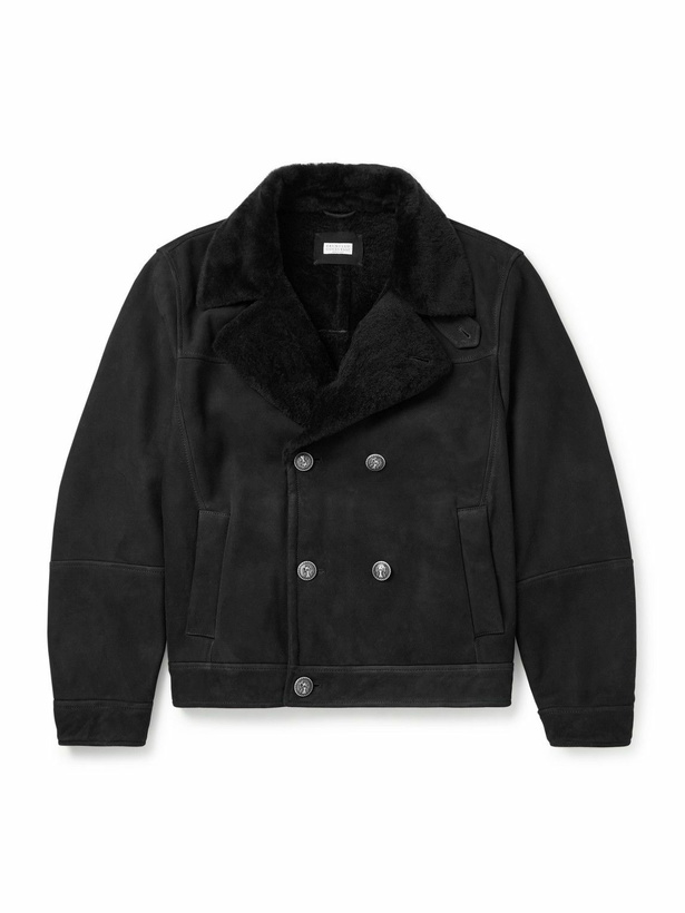 Photo: Brunello Cucinelli - Double-Breasted Shearling Jacket - Black