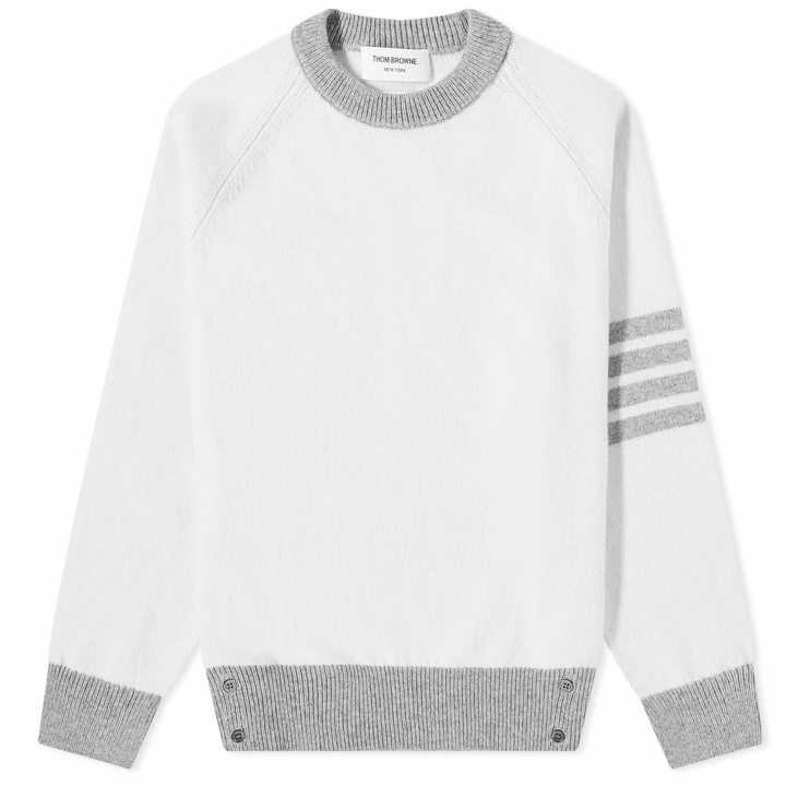 Photo: Thom Browne Men's 4 Bar Shetland Crew Knit in White