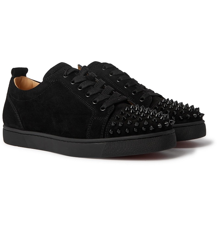 Photo: Christian Louboutin - Louis Junior Studded Suede Sneakers - Black