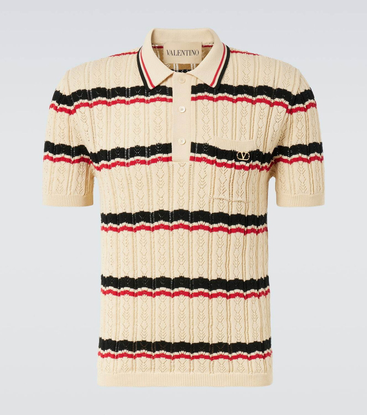 Valentino VLogo pointelle striped cotton polo shirt
