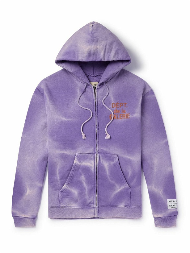 Photo: Gallery Dept. - Logo-Print Bleached Cotton-Jersey Zip-Up Hoodie - Purple