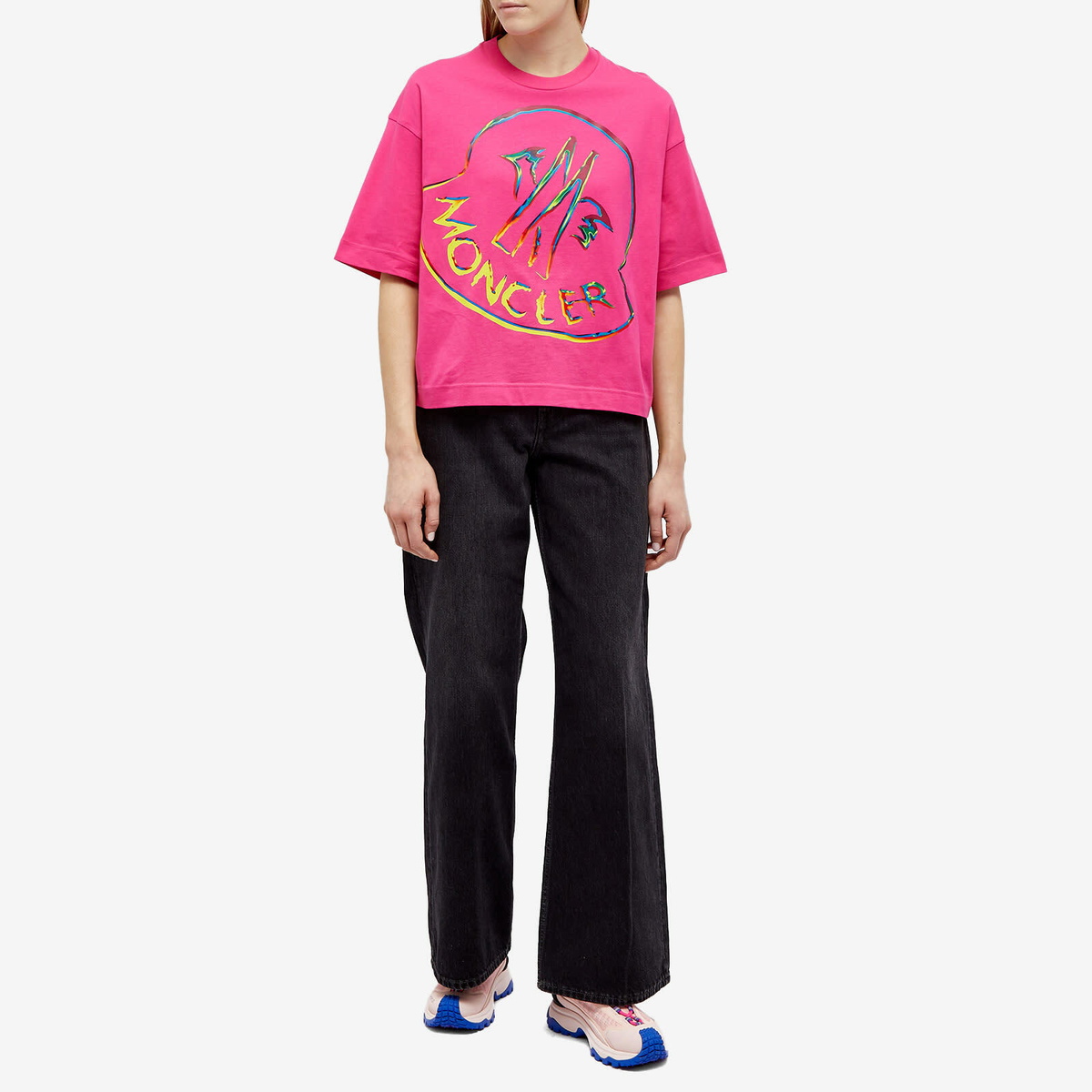 Moncler Women's Rainbow Logo T-Shirt in Pink Moncler