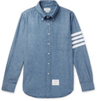 Thom Browne - Button-Down Collar Striped Cotton-Chambray Shirt - Blue