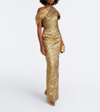 Marmar Halim Striped asymmetric brocade bustier gown