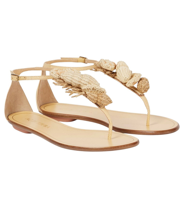 Photo: Aquazzura Marea raffia-trimmed leather thong sandals