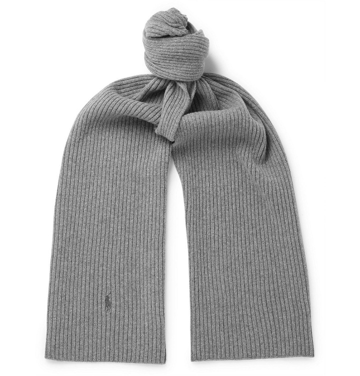 Photo: Polo Ralph Lauren - Logo-Embroidered Ribbed Wool Scarf - Gray