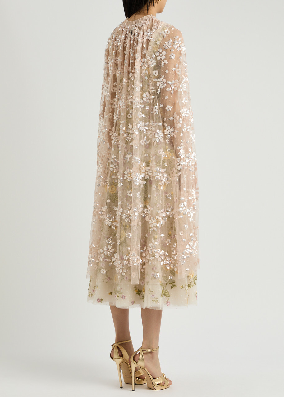 Needle & Thread Maeve Sequin-embellished Tulle Cape Light Pink