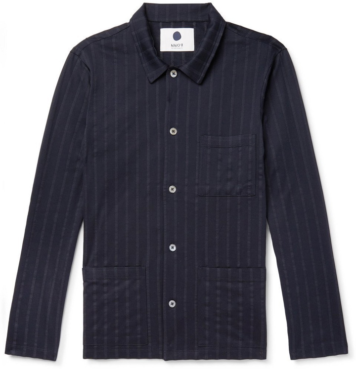 Photo: NN07 - Ezra Camp-Collar Pinstriped Cotton Overshirt - Navy