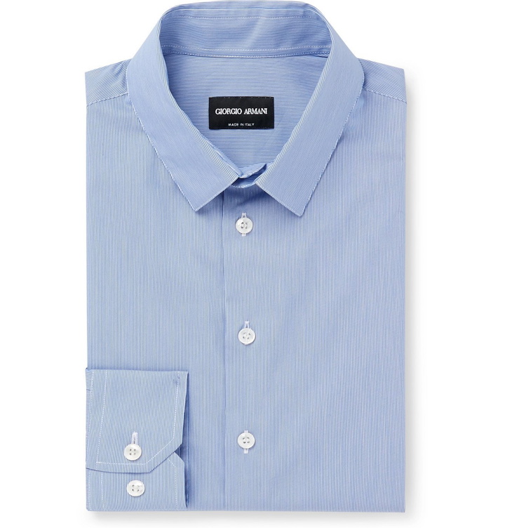 Photo: Giorgio Armani - Slim-Fit Pinstriped Cotton-Blend Poplin Shirt - Blue