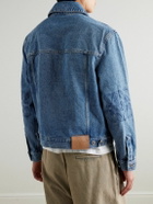 LOEWE - Anagram Leather-Trimmed Embroidered Denim Trucker Jacket - Blue