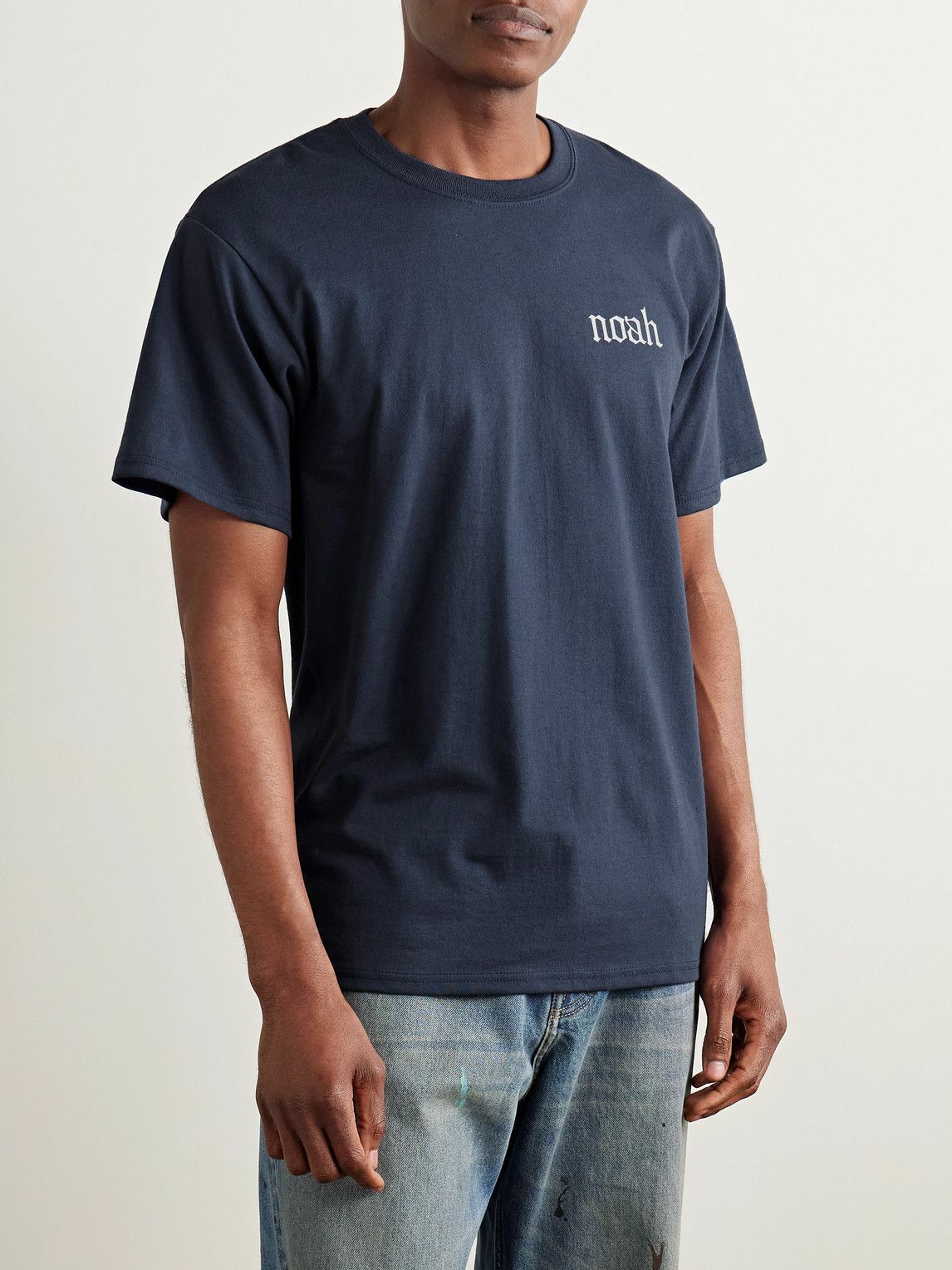 Noah - Slim-Fit Logo-Print Cotton-Jersey T-Shirt - Blue Noah NYC