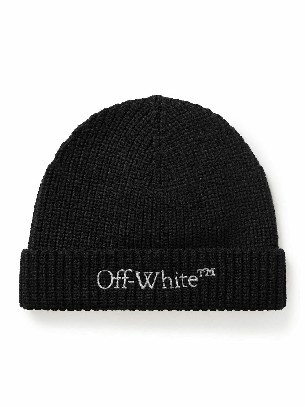 Photo: Off-White - Bookish Logo-Embroiderd Ribbed Virgin Wool Beanie