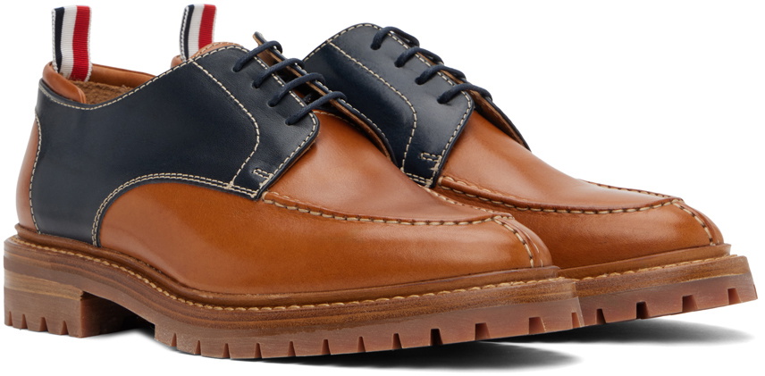 Thom Browne Navy & Tan Apron Stitch Derbys