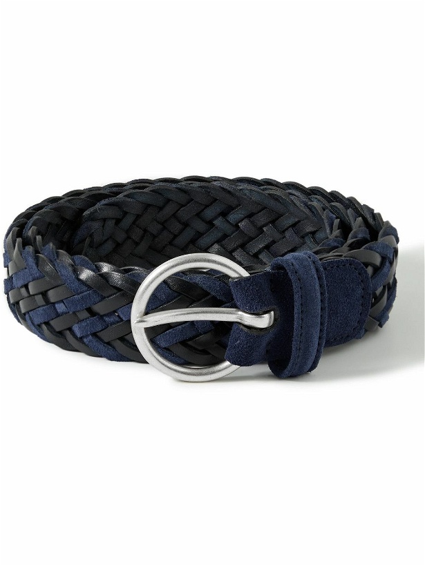 Photo: Anderson's - 3.5cm Woven Leather and Suede Belt - Blue