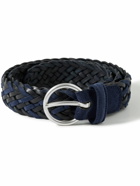 Anderson's - 3.5cm Woven Leather and Suede Belt - Blue