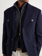 Brunello Cucinelli - Herringbone Wool and Cotton-Blend Twill Jacket with Detachable Shell Liner - Blue