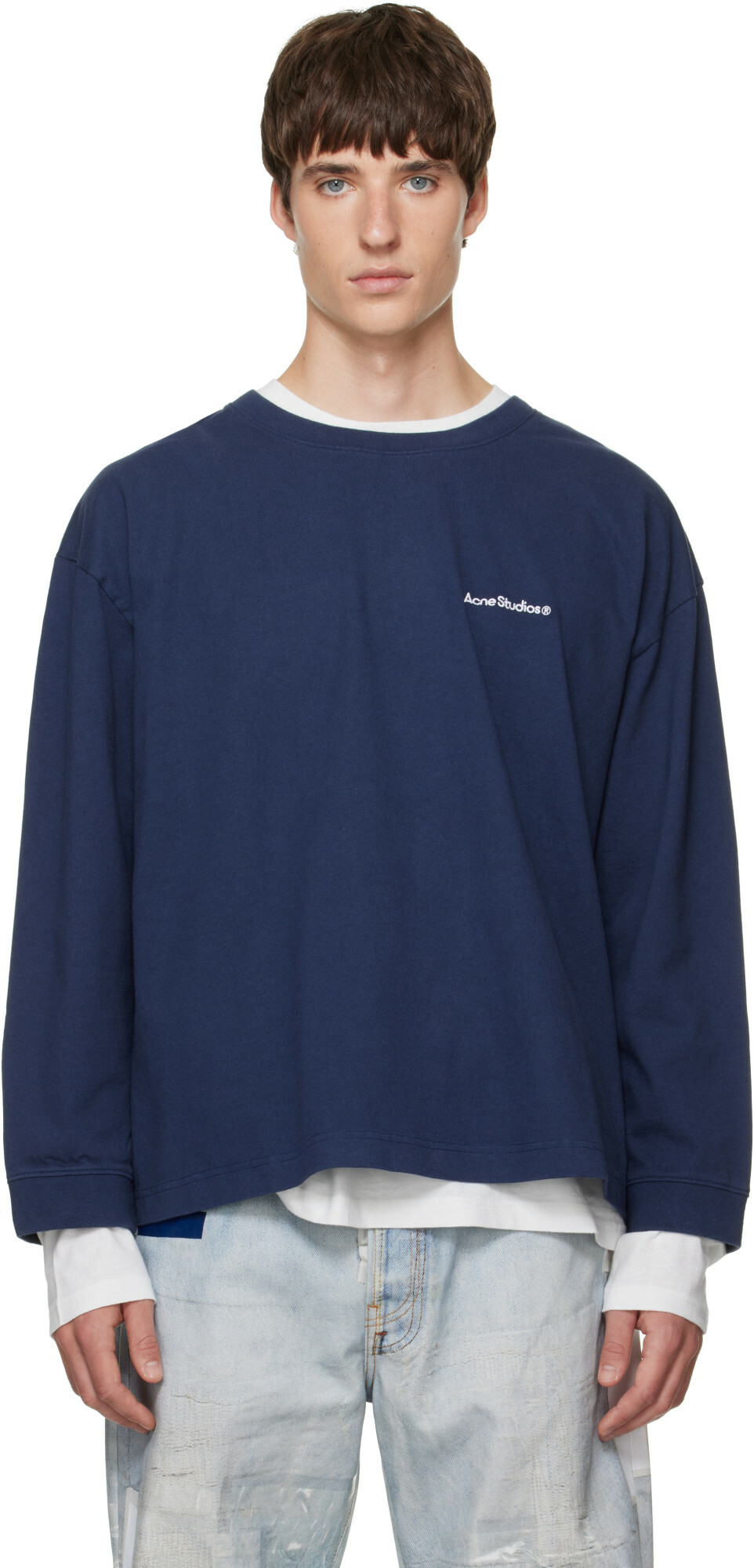 Acne Studios Navy & White Layered Logo Sweatshirt