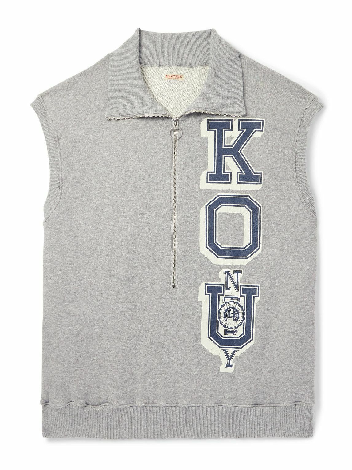 KAPITAL - KO.U Printed Cotton-Jersey Half-Zip Gilet - Gray