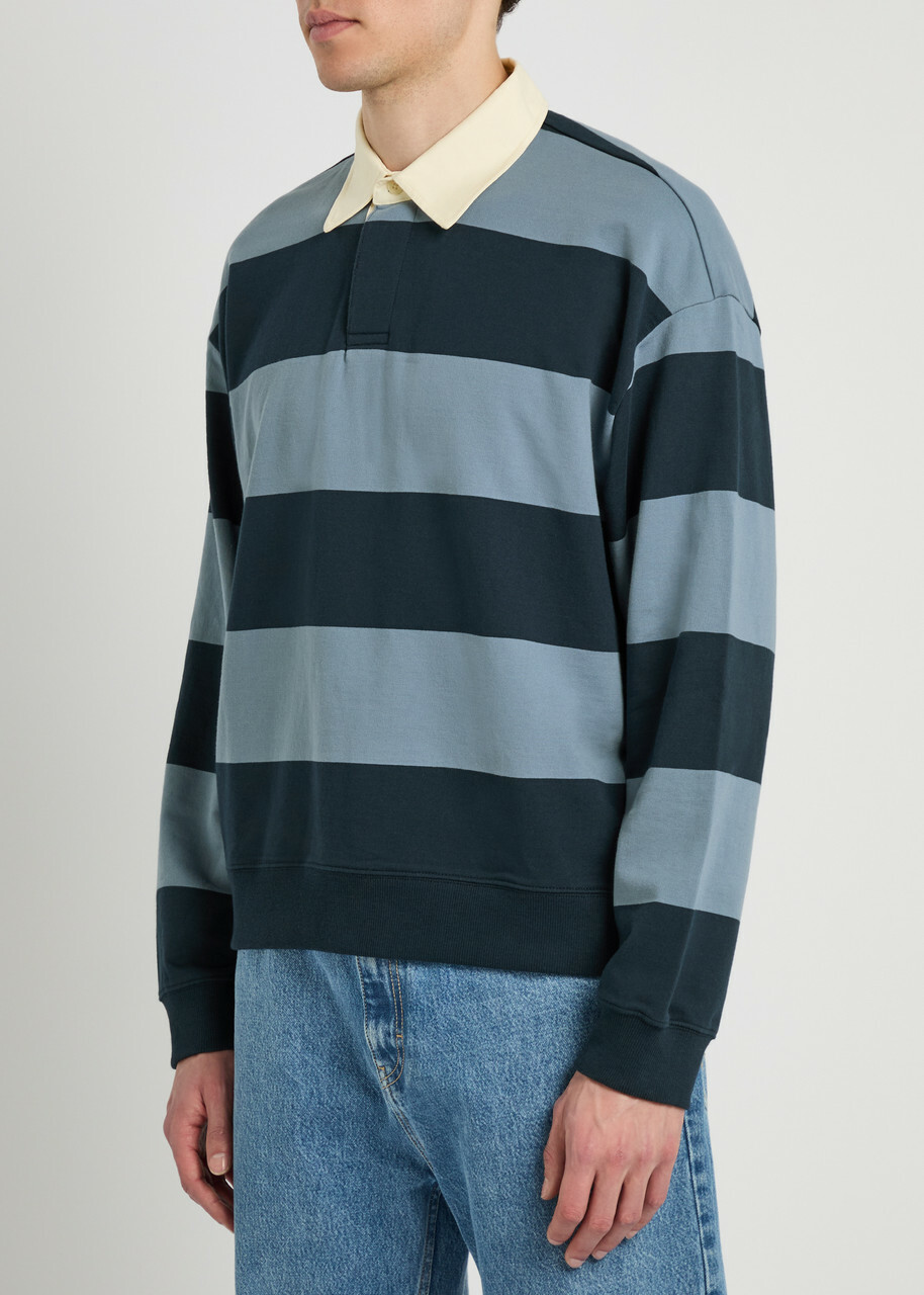 NN07 David Striped Cotton Polo Sweatshirt Navy