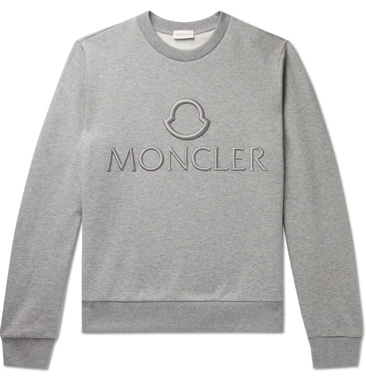 Photo: MONCLER - Logo-Embroidered Mélange Loopback Cotton-Jersey Sweatshirt - Gray