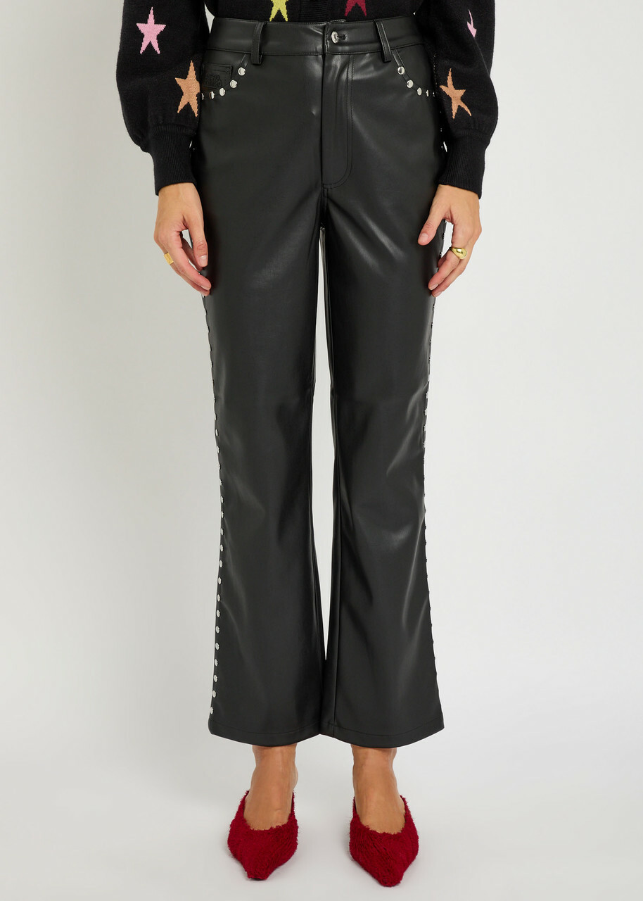 Never Fully Dressed Stud-embellished Faux Leather Trousers Black