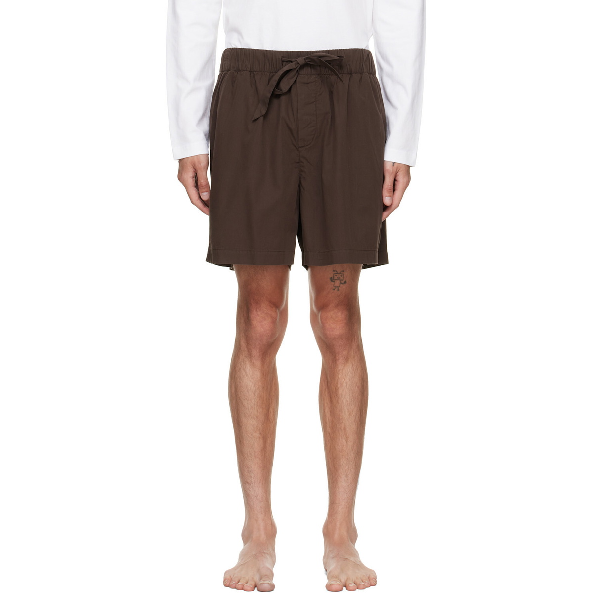 Tekla Brown Poplin Pyjama Shorts
