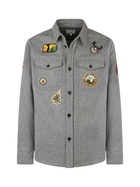 MC2 Saint Barth Man Wooly Grey Overshirt With Pockets And Patches