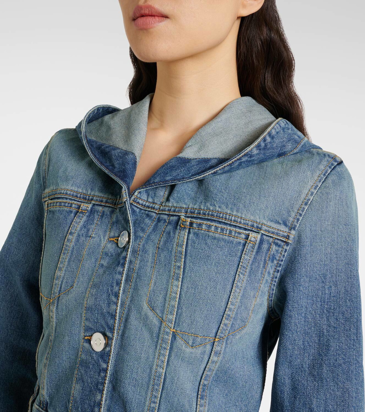 Alaïa Cropped hooded denim jacket ALAÏA