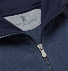 Brunello Cucinelli - Colour-Block Mélange Cotton-Jersey Zip-Up Hoodie - Gray
